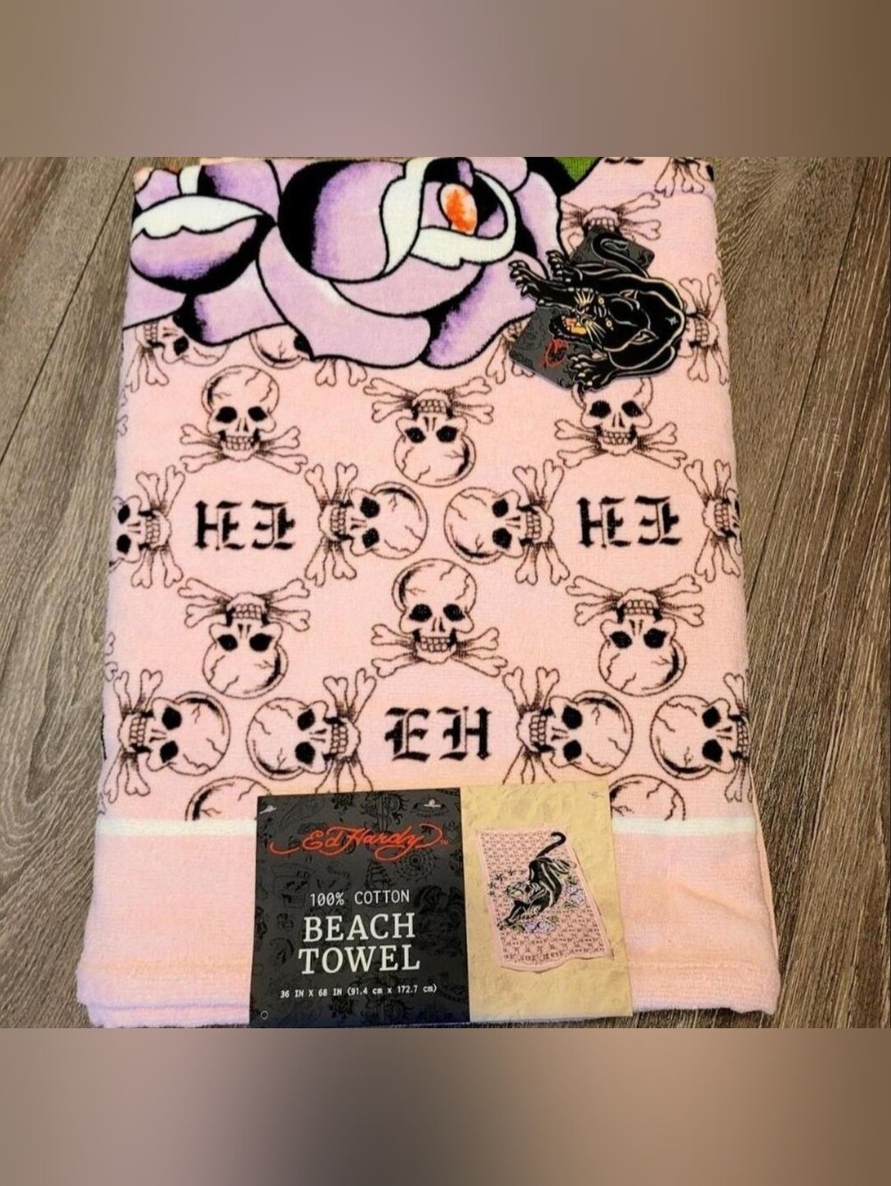 Ed Hardy Pink Skull Cotton Beach Towel